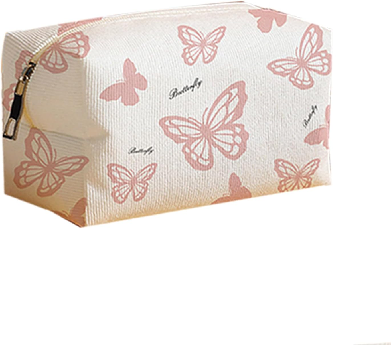 Small Makeup Bag for Purse Corduroy Makeup Bag Travel Makeup Pouch Mini Cosmetic Bag for Women (Pink Butterfly,Small)