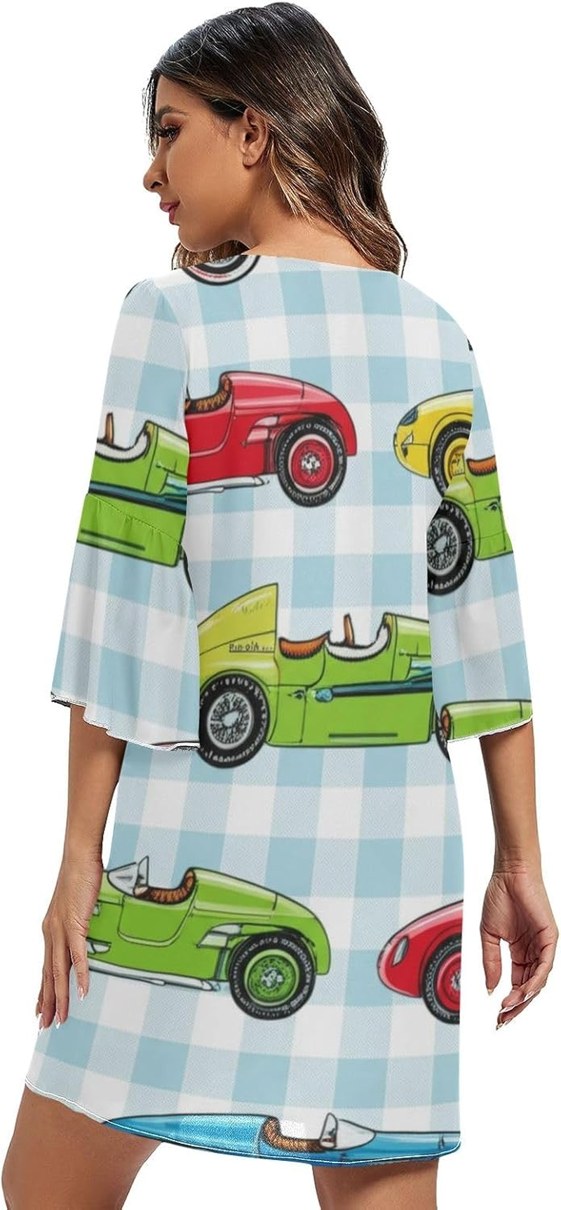Vintage Race Cars Plaid Western a Line Dress Printed Line Maternity Dress S-XXL image number 2