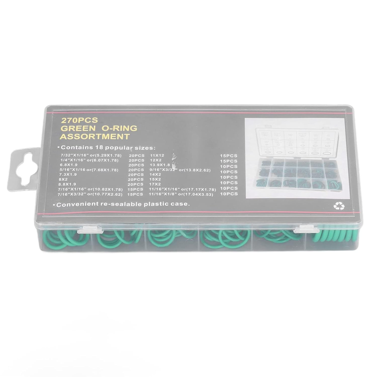 270Pcs Green O-Ring Kit, Rubber Sealing Rings Assortment Set for Automotive, Plumbing & Machinery, Seal Washers for Water/Gas/Air Connections