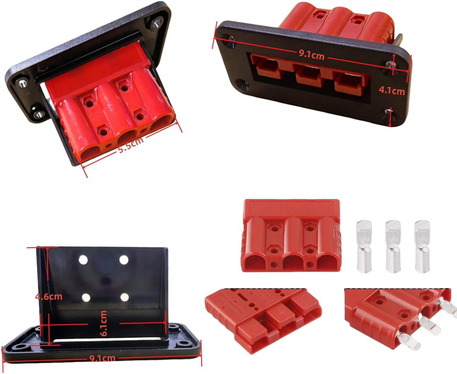 KUGONTC 1Set Red 3Pin 50Amp Anderson Plug &Flush Mount Holder,Electric Forklift Charging Plug Cable,3 Pole 50A Battery Quick Connector,Jumper Cable Connector for Control Box DCDC Charger DCDC Wiring image number 1