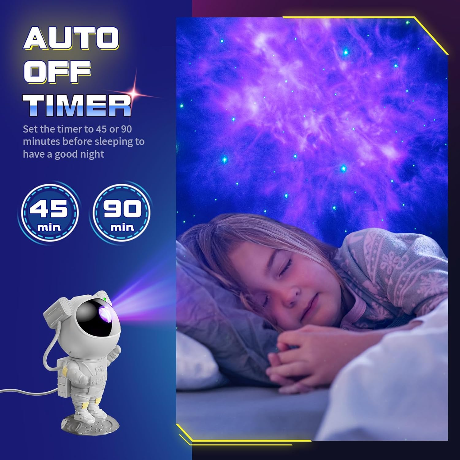 Astronaut Star Projector Night Light - JUIARA Space Projector Galaxy Starry Nebula Ceiling Projection Lamp with Timer, Remote and 360&deg;Adjustable, for Kids Adults, Gaming Room Decor for Bedroom image number 2