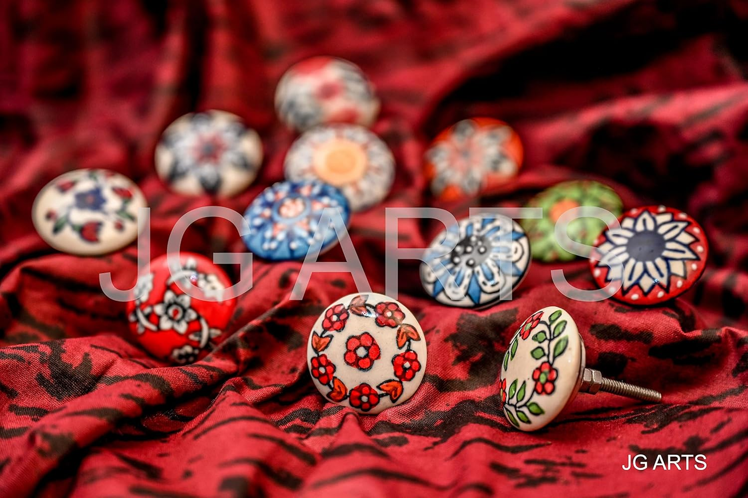 JGARTS 12 X Mix Vintage Look Flower Ceramic Knobs Door Handle Cabinet Drawer Cupboard Pull (12 Flat) image number 6