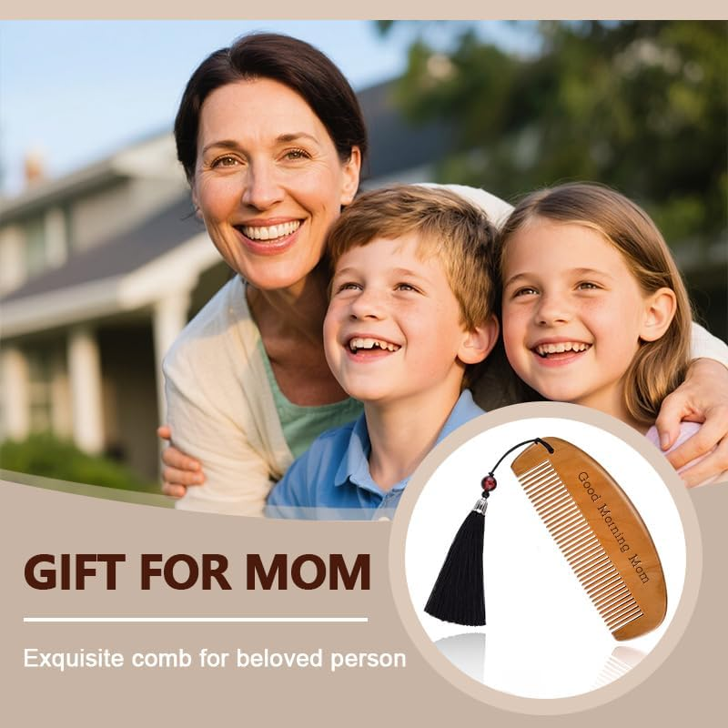Unique Engraved Combs Gifts for Moms Birthday Gift from Daughter Son Good Morning Mom Comb Present for Mother Mom Christmas Xmas Gifts for Bonus Mom Wooden Hair Comb with Tassel image number 4