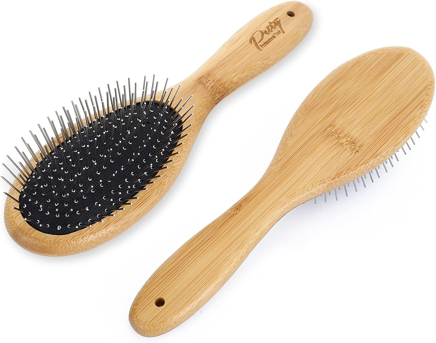 Molain Dog Pin Brush Airbag Wooden Comb Pin Brush- Dog Cat Professional 20Mm Stainless Steel round Pins Grooming Brush with Bamboo Handle, Airbag Comb No Scratching Any Hairs Type Dog or Pets(1Pc) image number 3