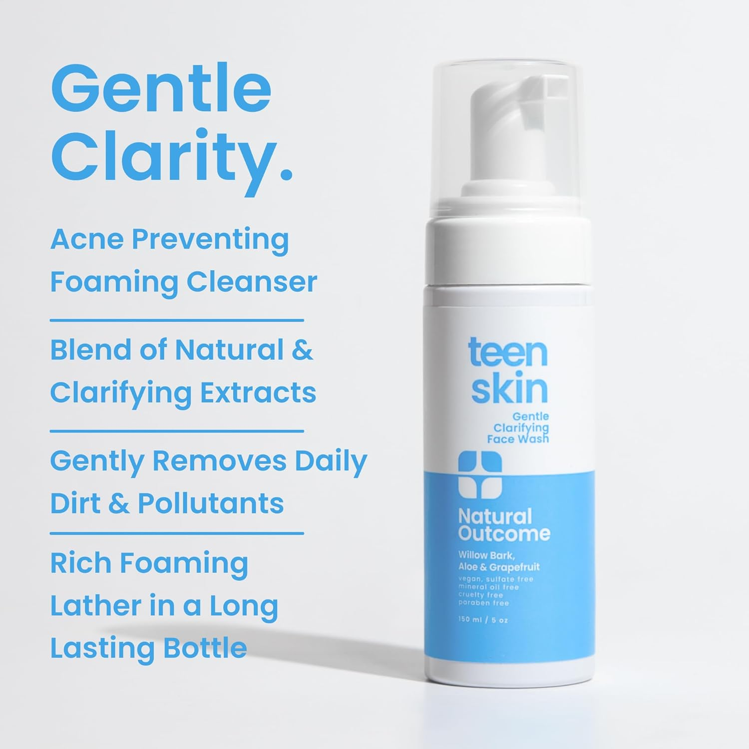 Natural Outcome Teen Skin Face Wash | Gentle Foaming Daily Boys & Girls Facial Cleanser Lotion | Natural Non-Toxic Ingredients | for Teens, Preteens & Kids Looking to Prevent Acne | 5 Oz