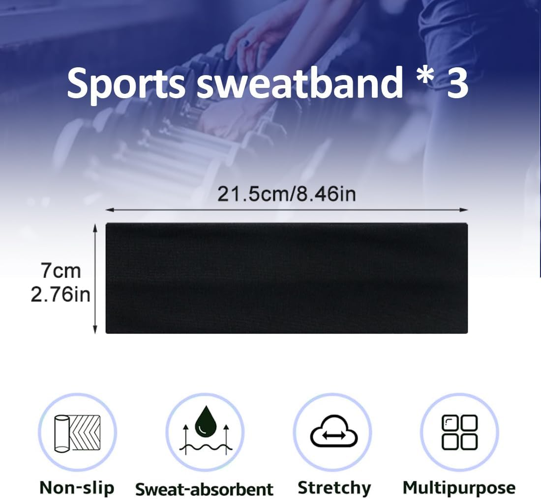 BIRLOZA Pack of 3 Hair Bands, Black, 7 Cm Wide Hair Band, Elastic Headband, Non-Slip Headband for Running, Cycling, Yoga, Fitness image number 3