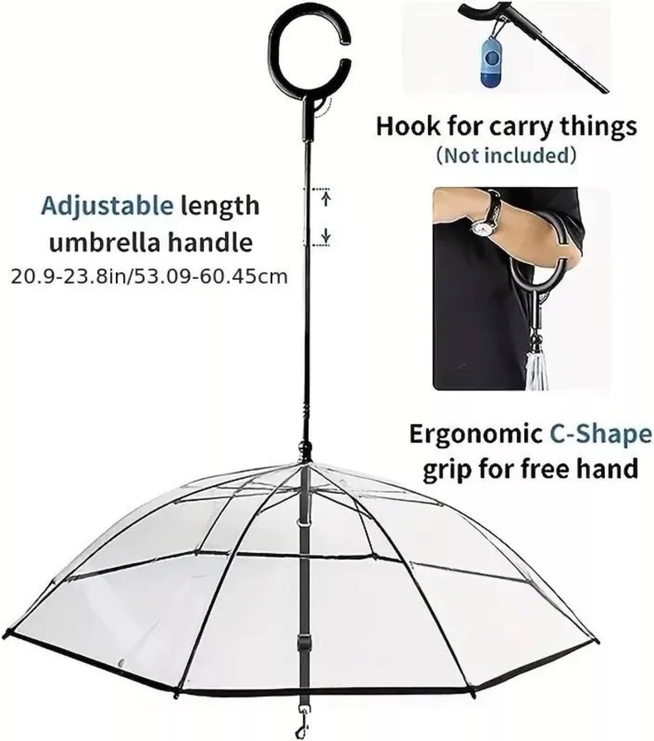 MOMOGEE Adjustable Pet Umbrella with Detachable Leash - Transparent Rainproof Umbrella for Dogs, C-Shape Ergonomic Handle, Waterproof Cover for Small/Medium Pets image number 3