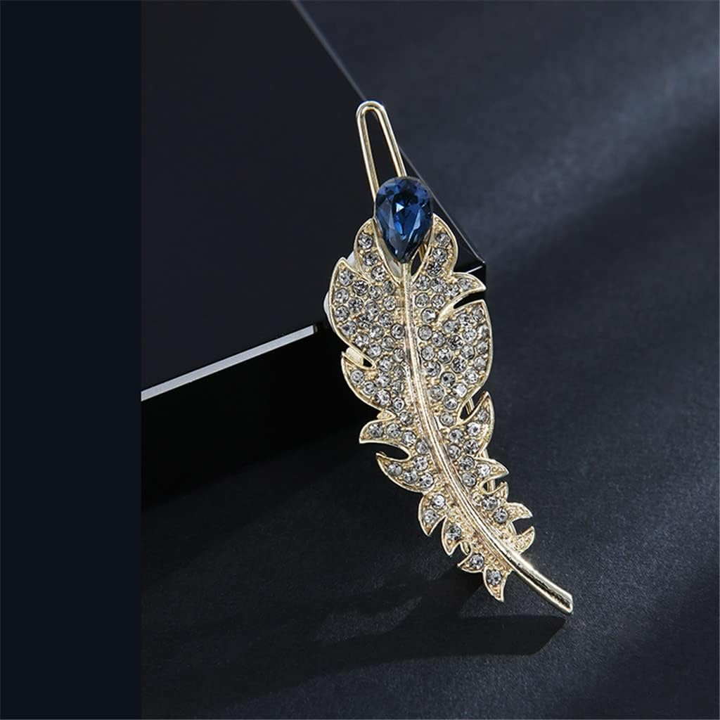 Rhinestone Hairpin,Crystal Barrette,Curl Hair Clip,Korean Trend Feather Side Clip Wild Rhinestone Clip Adult Headwear Hairpin Female Hairpin Hair Accessories (Color : A, Size : 4.9 * 1.7Cm) image number 3