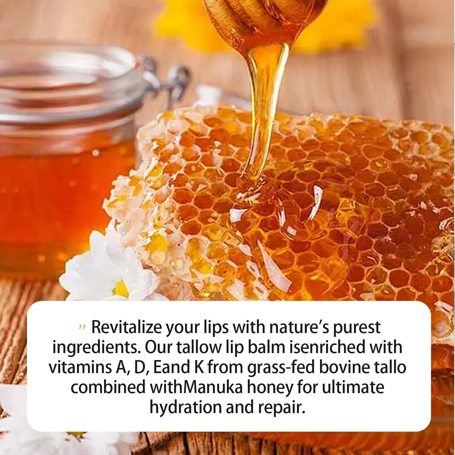 Tallow Lip Balm with Beeswax and Beef Tallow, Honey Flavour, Moisturizer Grass Fed Tallow Balm Care,5G*2 image number 3