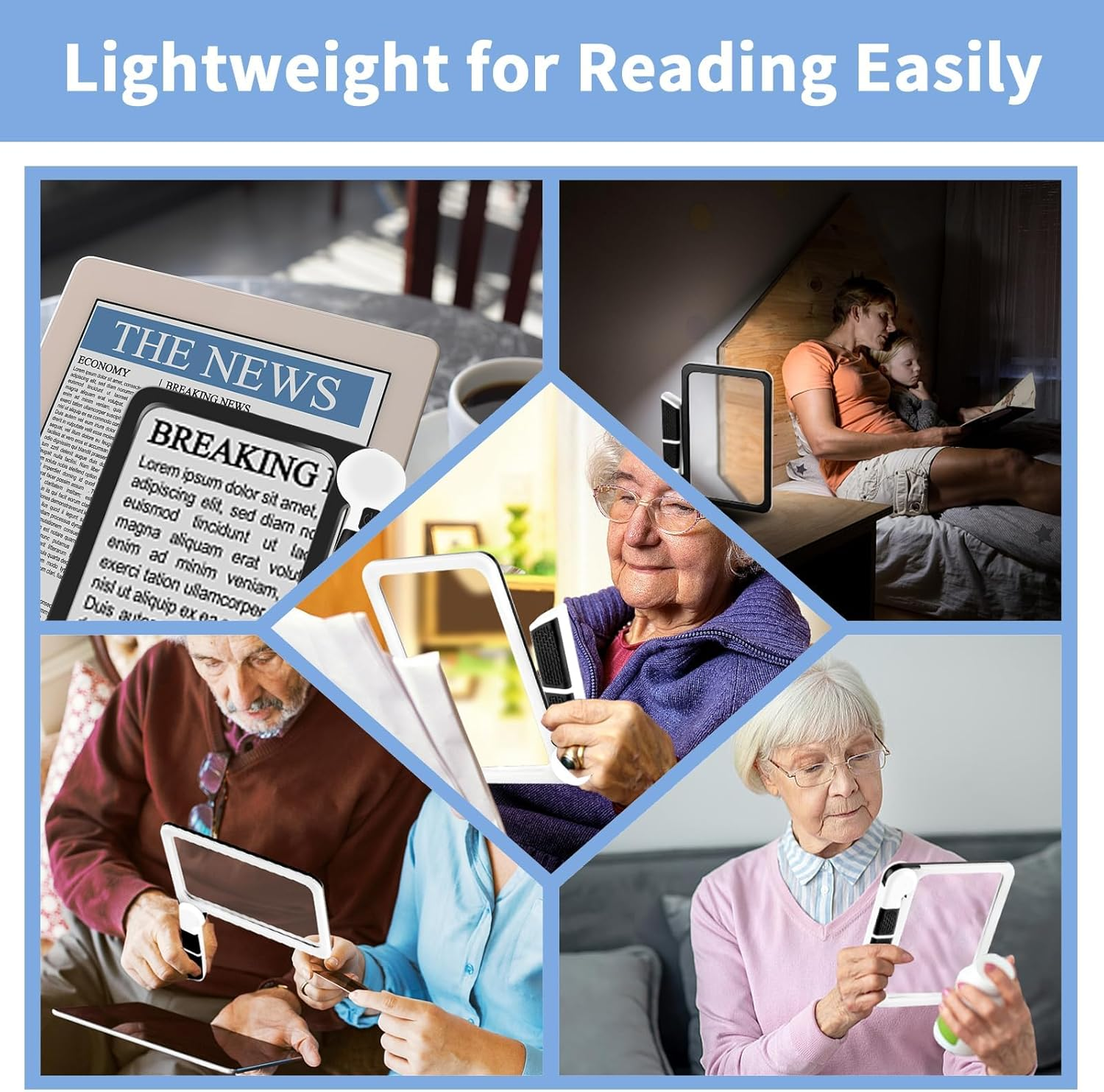 5X Large Magnifying Glass with Adjustable LED Light, 48LED Cold/Warm Light 3 Modes, Full Page Illuminated Magnifier for Seniors Low Vision - Folding Handheld for Reading, Inspection & Close Work