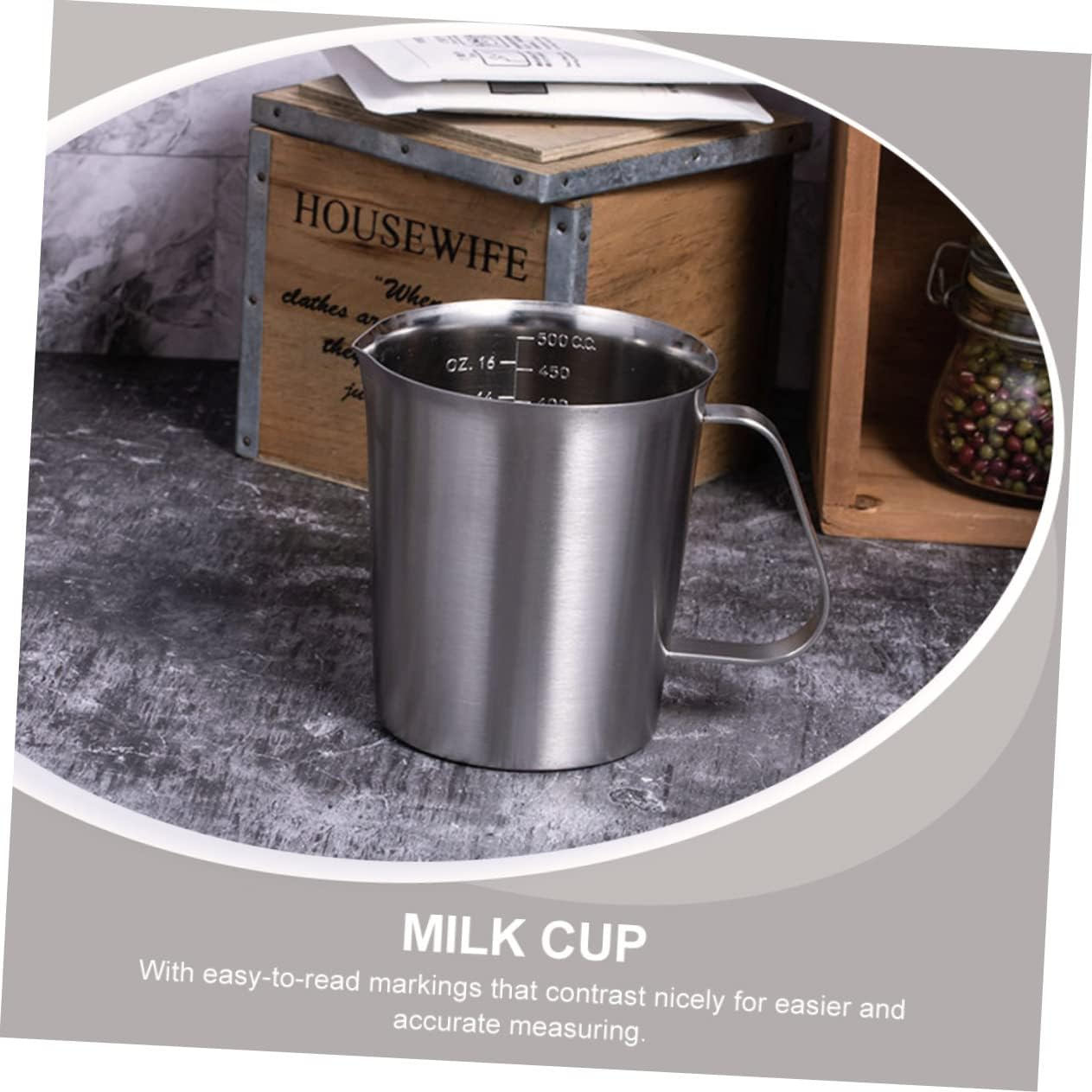 Zerodeko 1Pc Graduated Measuring Cup Dry Measuring Espresso Milk Frothing Cup Frothing Serving Pitcher Milk Frothing Pitcher Stainless Tea Kettle Teapot Stainless Steel Coffee Kitchen Scale image number 4