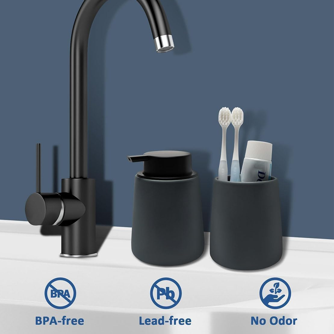 400Ml/13Oz Foam Hand Soap Dispenser, Grey Ceramic Hand Soap Dispenser for Bathroom Kitchen, Lotion Hand Pump Dispenser, Refillable Pump Bottle Dispenser for Hand Soap Shampoo Shower Gel image number 6