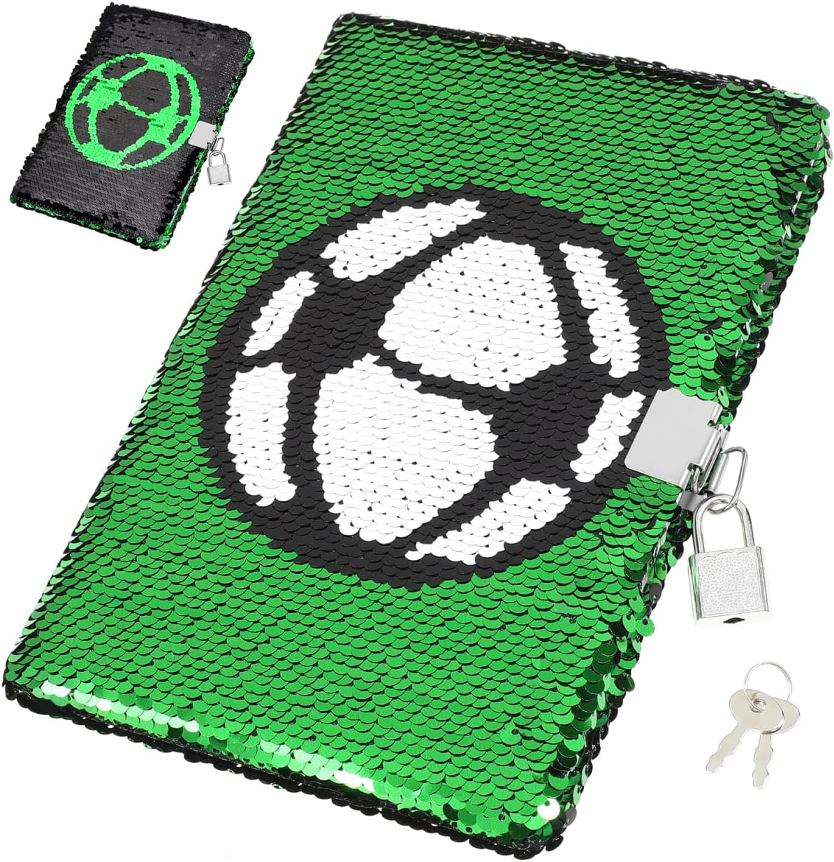 DOITOOL Football Notebook with Lock and Key Sequin Design Boys Diary Secret Diary Journal with Lock Soccer Sport Notebook for Kids image number 6