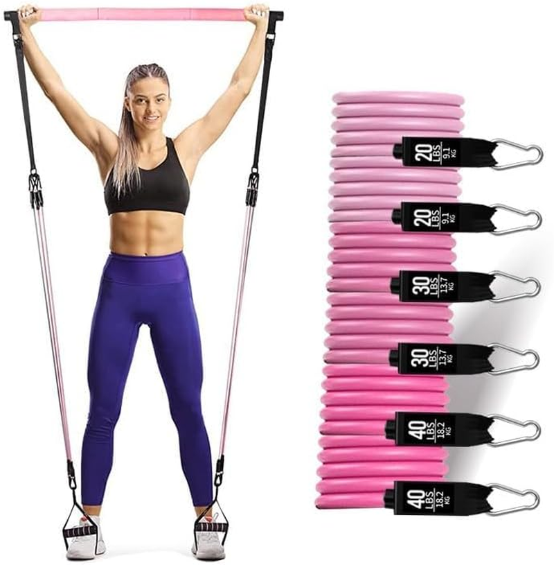 Multi Functional Pilates Bar Kit with Resistance Bands, Ankle Bands for Leg Butt Training, Adjustable 3 Section for Full Body Workouts, Pilates Workout Equipment for Legs, Hip, Waist, Arm image number 2