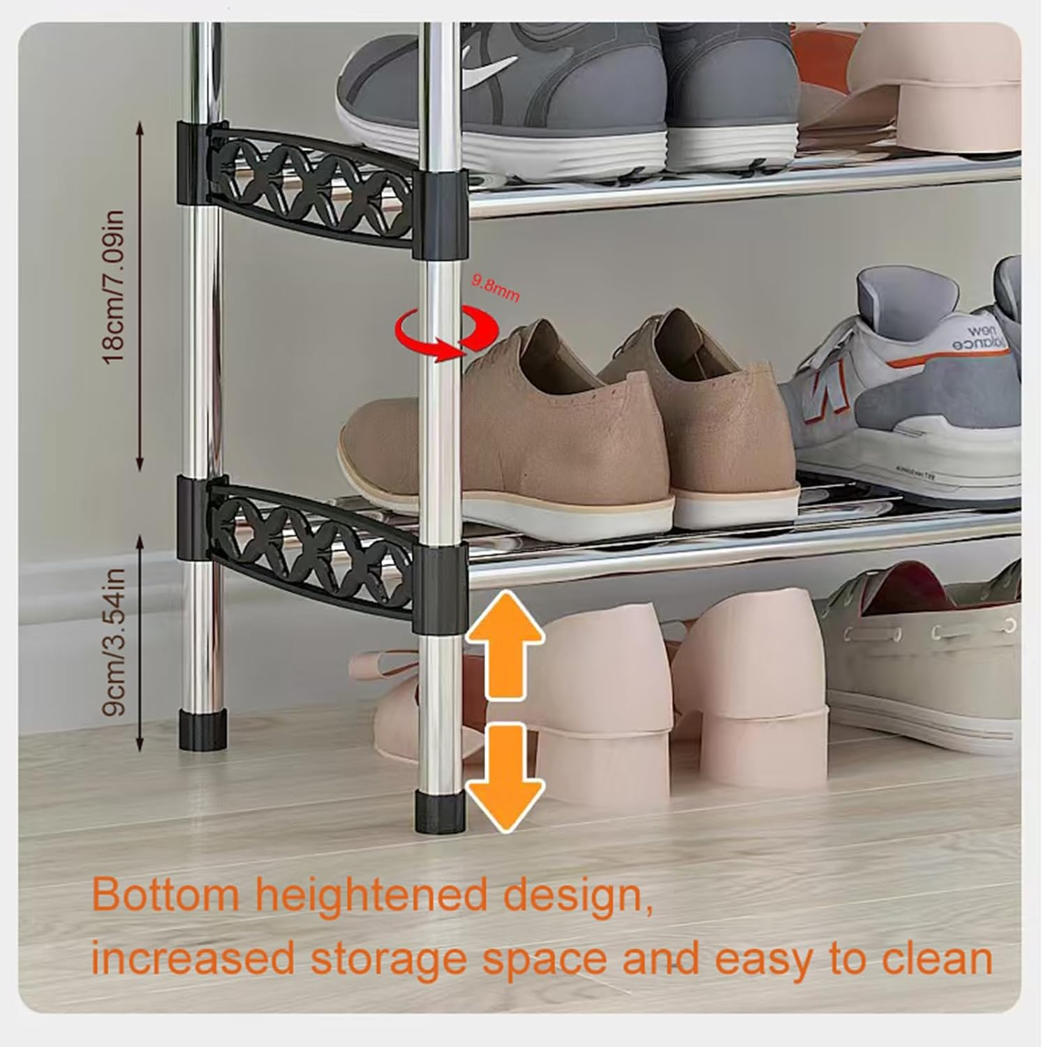 LIANGWEI 3 Tier Small Shoe Rack,Shoe Rack Storage Organizer,Shoe Storage,Narrow Shoe Rack,Suitable for Closet Entryway Hallway Bedroom Dormitory Rental House Balcony Space-Saving (Quick Assembly) image number 3