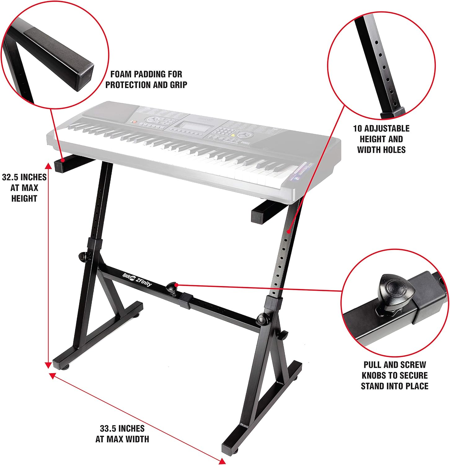 Rockjam Z Style Adjustable and Portable Heavy Duty Music (Fits 54-88 Key Electric Pianos) Electronic Keyboard Stand (RJZZ363) image number 2