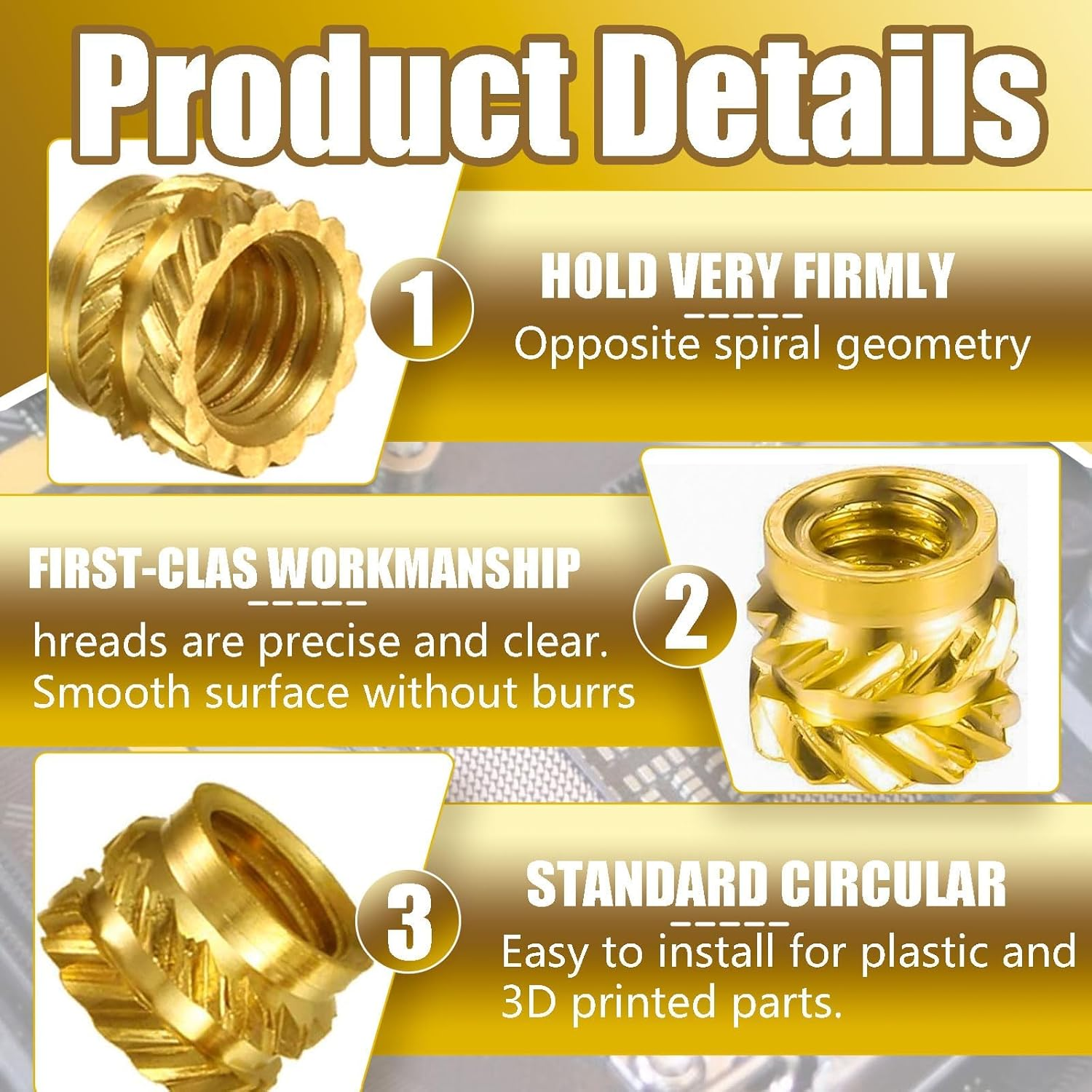 Threaded Inserts, 100 Pcs Knurled Brass Nuts, 3D Printing Brass Nuts for Wood, Plastic, Metal, Sheet Metal