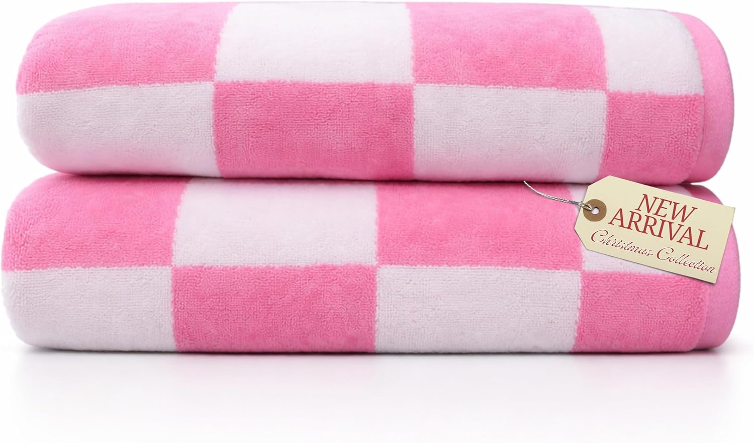 LARA Home Luxury Jacquard Velour Beach Towels, 100% Cotton, Large Beach Towel Size 90X165Cm, 500GSM, Pack of 2, Double-Sided Pattern Velvet (Pink White Pattern)