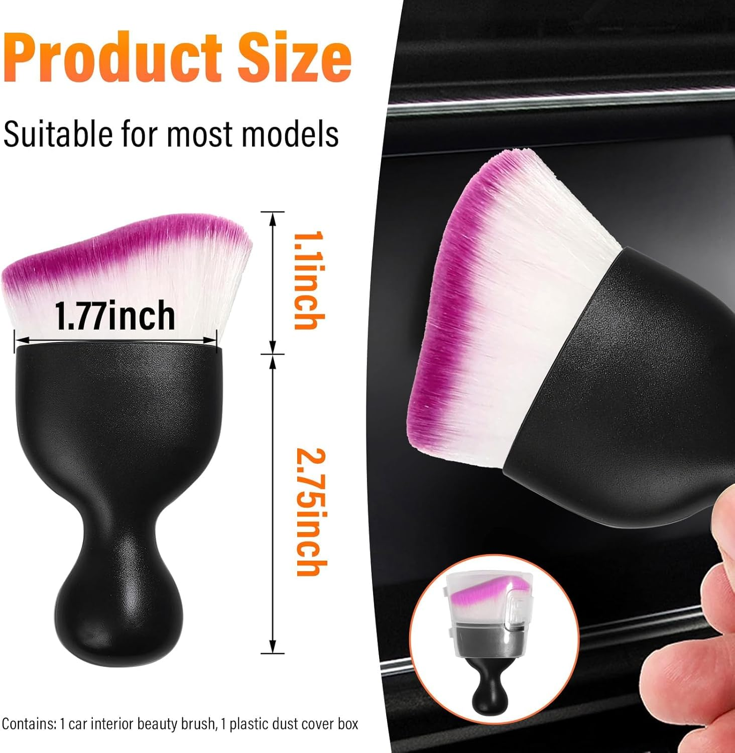 Car Detailing Brush, Curved Soft Bristles Auto Removal Dust Collectors, Universal Vehicle Dashboard, Air Conditioner Vents, Interior Cleaning Tool Accessories (1, White/Purple) image number 4