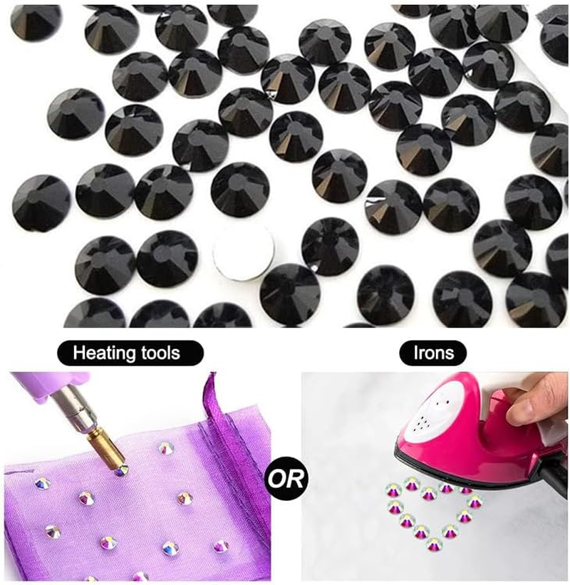 1440 Pieces Hotfix Rhinestones Crystals Hot Fix Clear AB Crystals round Flatback Gems Glass Stones Crystal Rhinestones Bulk for Crafts Clothing Dance Costumes, 5Mm (Black) image number 5