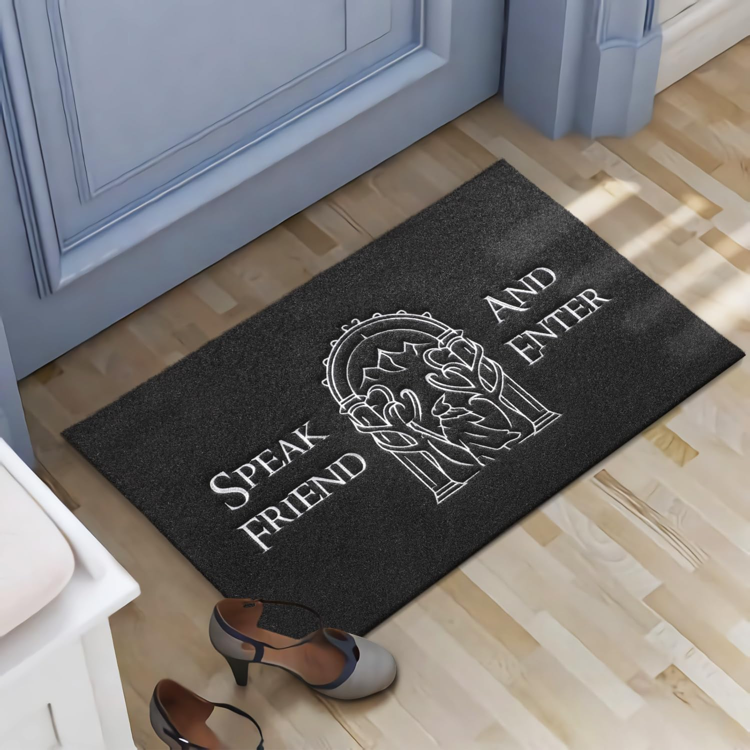 AAZZKANG Funny Door Mats Outdoor Welcome Mat with Non Slip Rubber Backing Easy to Clean Speak Friend and Enter Doormat for Indoor,Entryway,Front Door image number 1