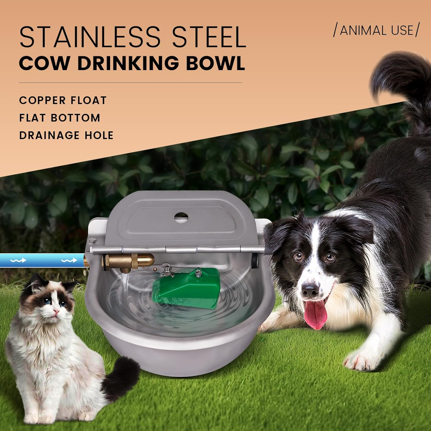 Automatic Water Bowl for Dogs, Drinking Water Tank for Farm Animals with 1/2 Inch Brass Float Valve, Stainless Steel Water Trough with Drain Plug for Cattle, Cows, Horses, Pigs, Sheep, Pets image number 5