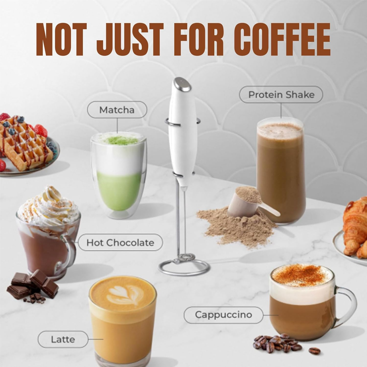 Electric Hand Mixer, Powerful Handheld Milk Frother and Drink Mixer for Coffee, Cappuccino, Matcha, Hot Chocolate and Protein Shakes, Easy-To-Use One Click Button image number 3