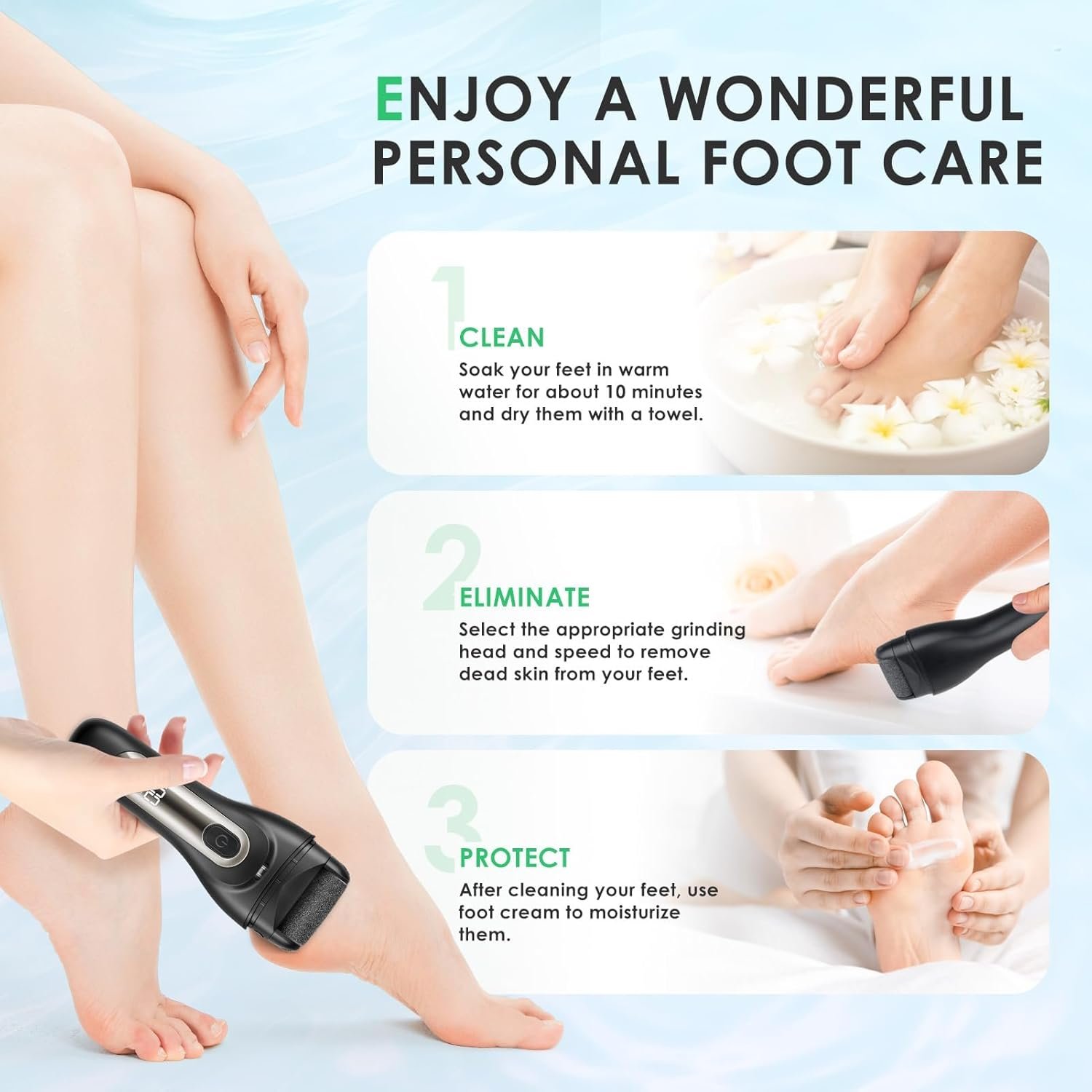 Electric Callus Remover, IPX7 Waterproof Electric Callus Remover, Callus Remover with 3 Replacement Rollers, Electric Foot File for Cracked Heels, Dead Callus Removal image number 5