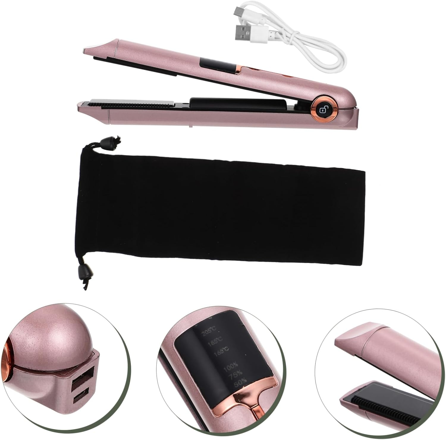 OATIPHO Straight Dual-Purpose Hair Styling Tool Curler Brush Travel Straightener Wide Plate Heat Resistant image number 5