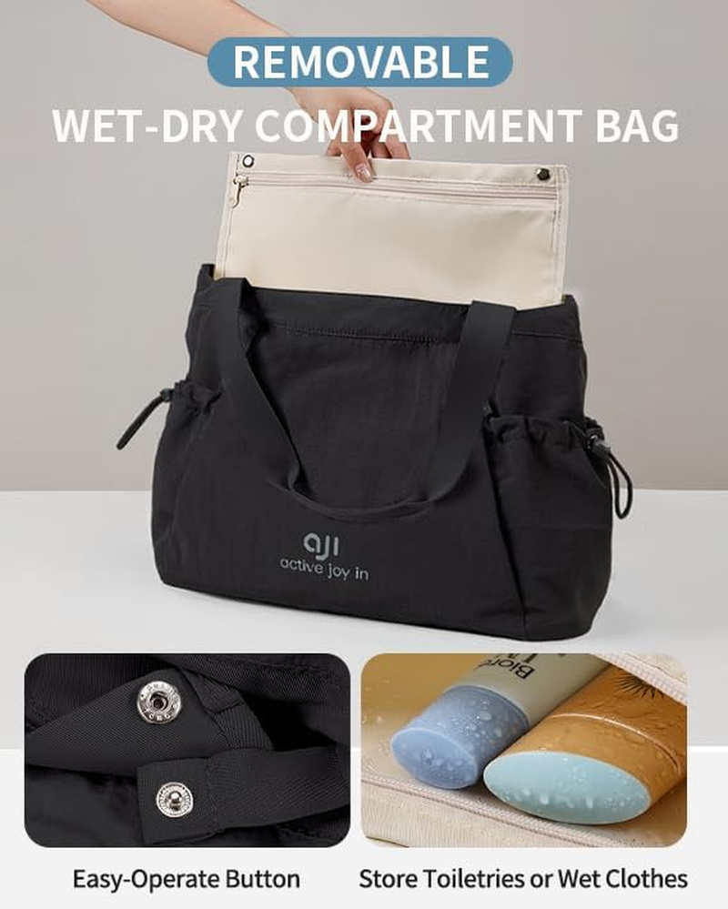 AJI Tote Bag Gym Tote: Tote Bags Women - Large Laptop Tote Bag Fit 15.6 Inch - Travel Bag Casual Tote Crossbody Women'S Handbags & Shoulder Bags - Water-Resistant Sports Tote Bag - Mousse Black image number 3