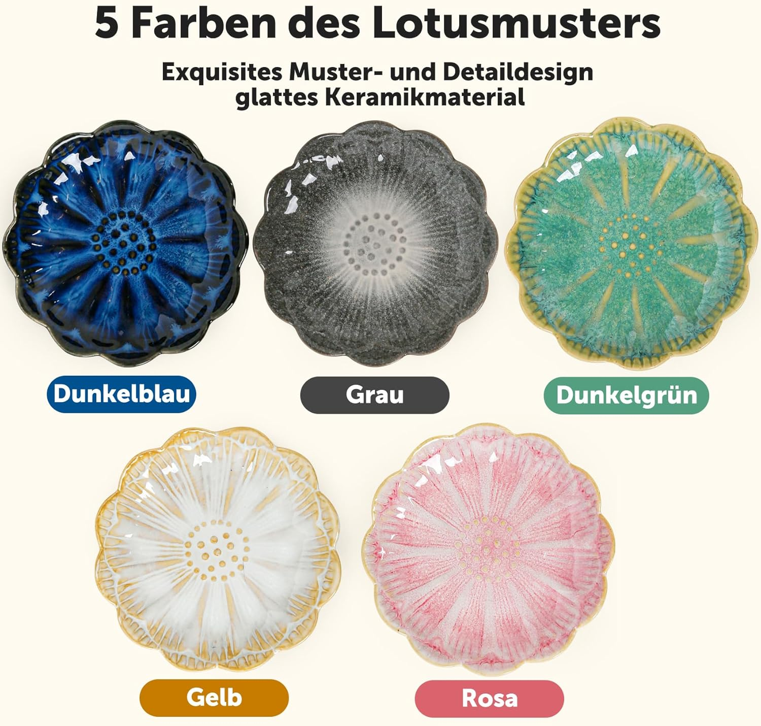 Skrtuan Ceramic Cat Bowl, Pack of 5 Cat Feeding Bowls, Cat Bowls for Kittens and Small Animals, Cat Food Bowl, Flat Feeding Bowl, Cat Bowl Set image number 5