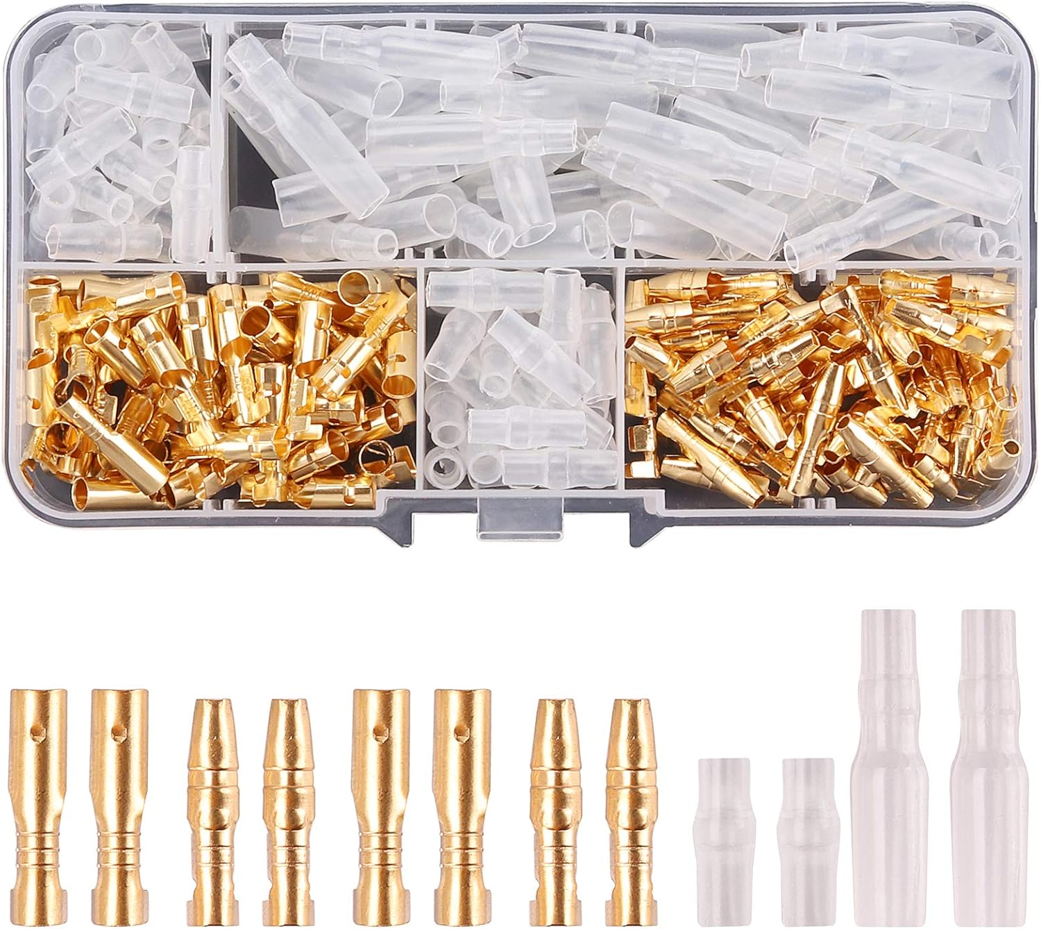 Kinstecks 200PCS 3.9Mm Bullet Connectors Kit Brass Bullet Male & Female Wire Terminals Connector with Insulation Cover for Motorcycle Motorbike Car Truck Scooter Boats Electric Instruments image number 2
