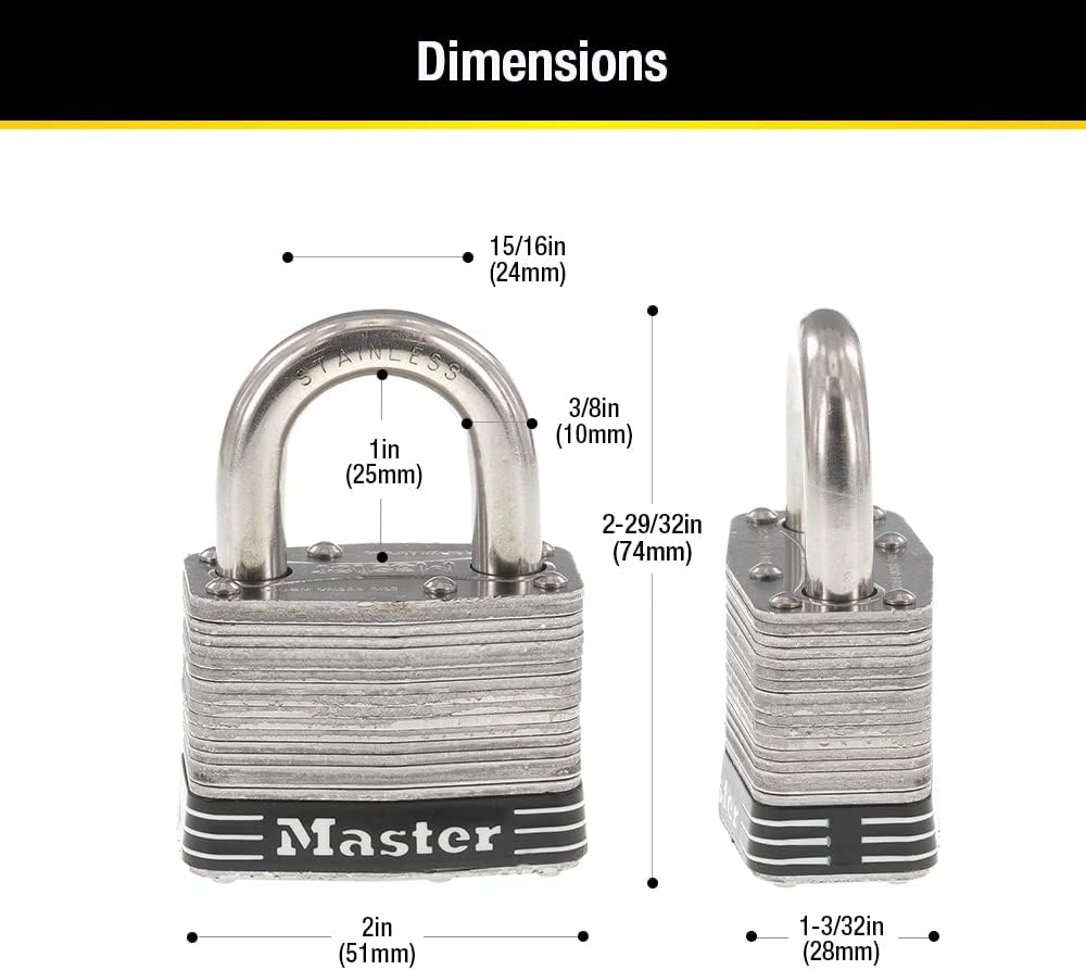 Master Lock Padlock, Laminated Stainless Steel Lock, 2 In. Wide, 5SST (Pack of 2-Keyed Alike)