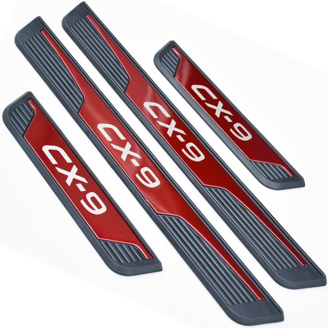 FEOYDS Stainless Door Sill Protector Kick Plate Entry Guard Kit for Mazda CX-9 2017-2023 Interior Accessory (Red)