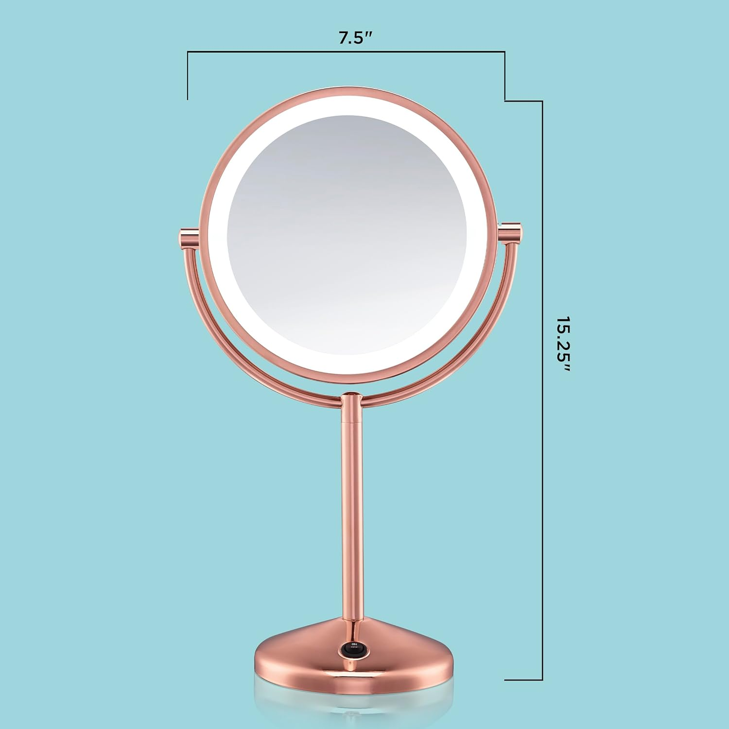 Conair Lighted Makeup Mirror, LED Vanity Mirror, 1X/10X Magnifying Mirror, Double Sided, Battery Operated in Rose Gold image number 2