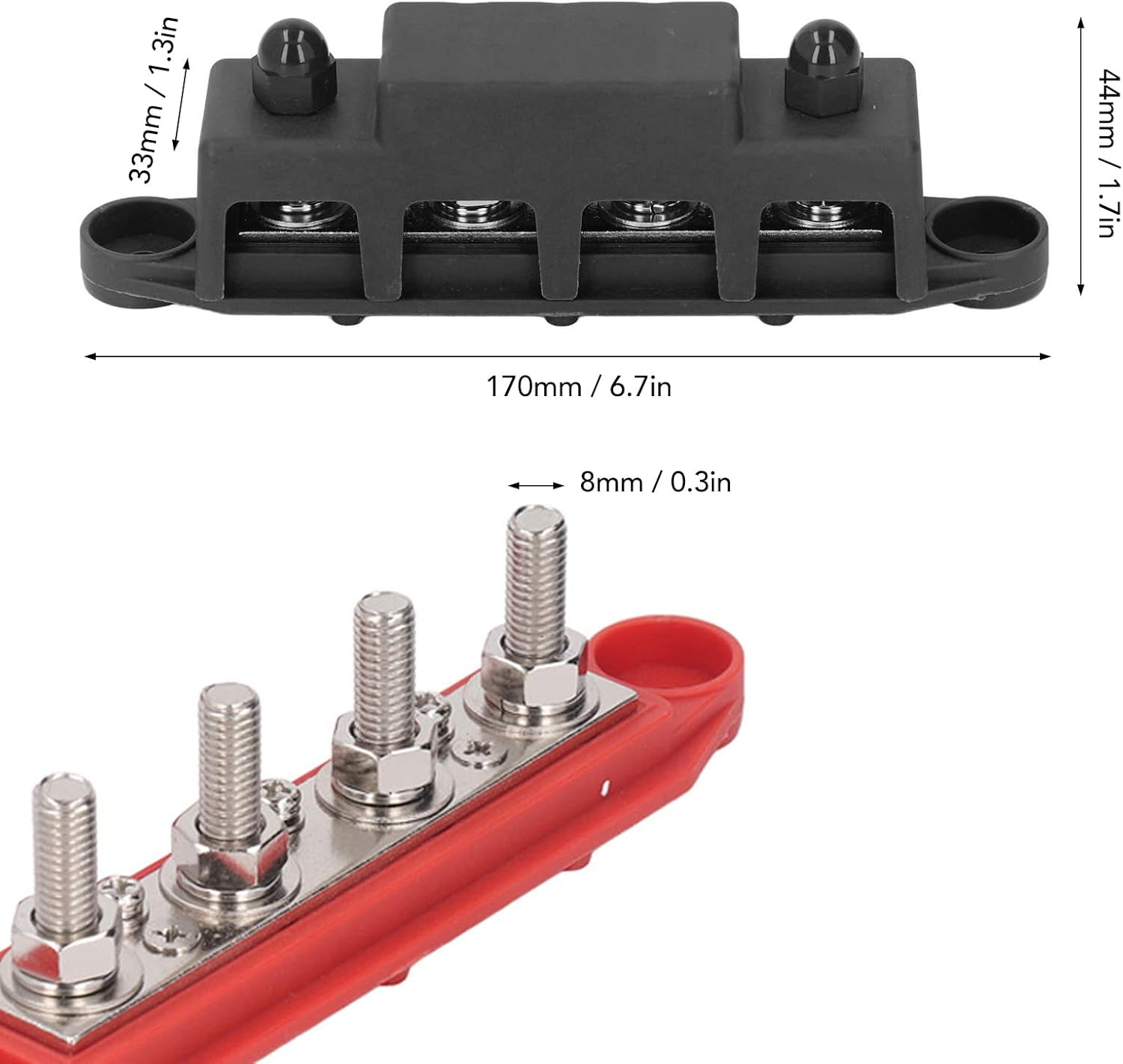 HISUEKIG Power Distribution Block, 4 Terminal Bus Bar M8 Screw 250A DC 48V, for Car Boat Marine, Brass Zinc Alloy ABS Materials, Neatly Store and Wire, Reliable Working, Wide Applications image number 5