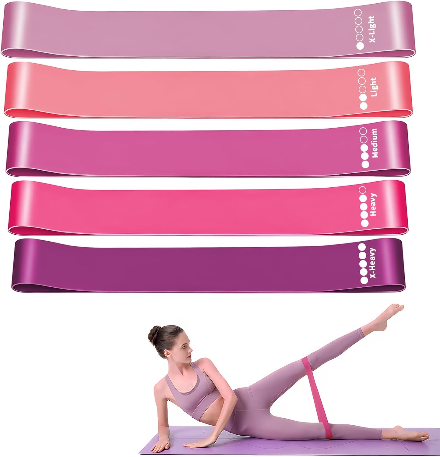 Resistance Bands, Set of 5 Exercise Bands, Fitness Stretch Band with 5 Different Resistance Levels for Workout, Gym, Yoga, Training