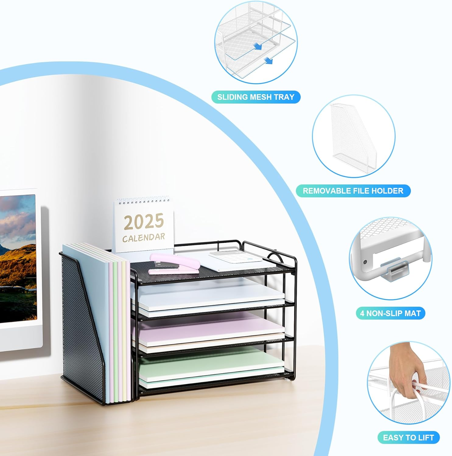 Spacrea Desk Organizers and Accessories, Paper Organizer for Desk with File Organizer, Desk Accessories & Workspace Organizers for Catalog & Reference Racks (Black) image number 1