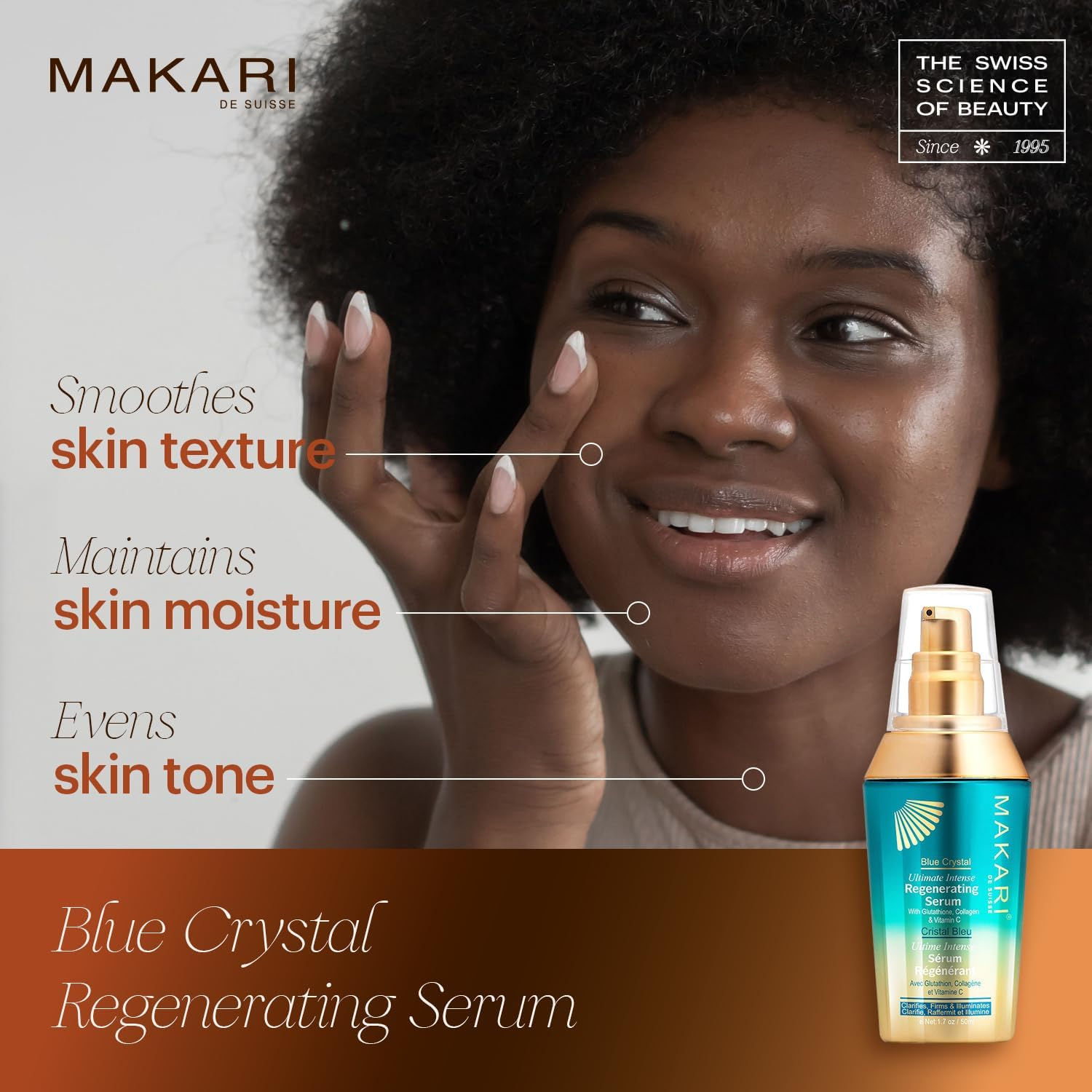 Makari Blue Crystal Regenerating Serum - Vitamin C Serum - Dark Spot Remover for Face Infused with Antioxidants, Glutathione, Vitamin E - 1.7 Oz image number 2