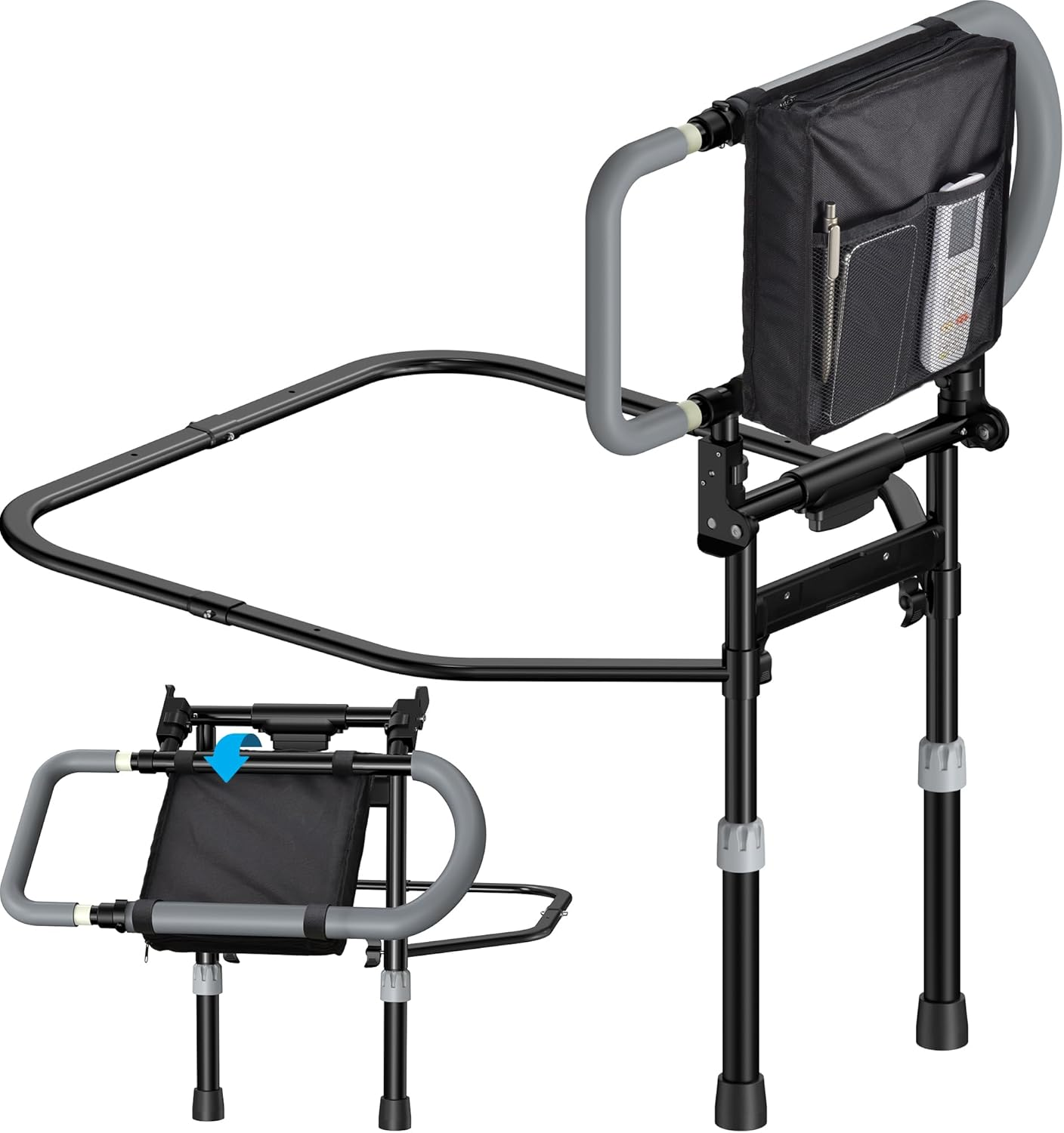 Lyrifine Bed Rail, Foldable Bed Rail for Elderly with Storage Pocket, Extendable Handle, Height Adjustable Bed Rails with Floor Support, Easy to Get in or Out of Bed image number 3