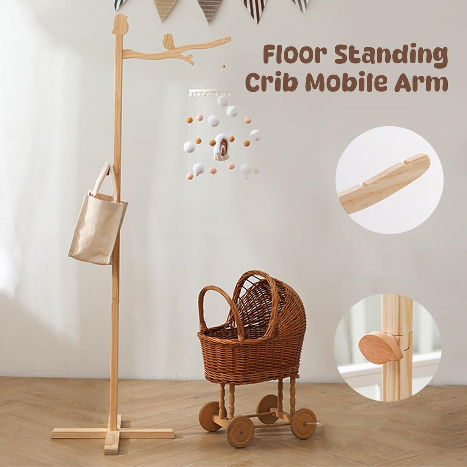 Floor Standing Crib Mobile Arm, Wooden Crib Mobile Stand Crib Mobile Arm Multifunctional Movable Arm with Stable Support for Home Nursery image number 6