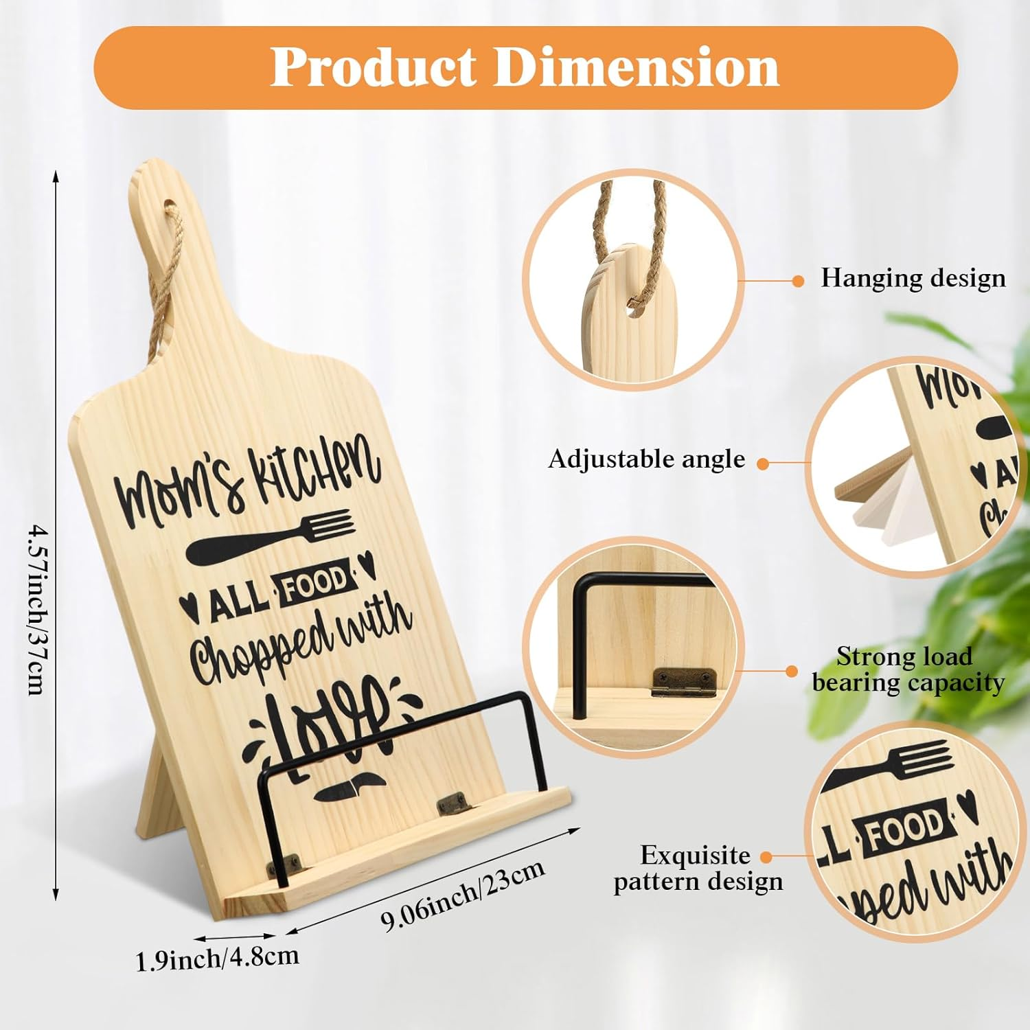 7 Pcs Gifts for Grandma Mom NANA, Christmas Gifts Birthday Gift Wooden Adjustment Cookbook Stand Cooking Utensils Set Kitchen Apron for Birthday Christmas Thanksgiving Winter Gift (Mom) image number 4