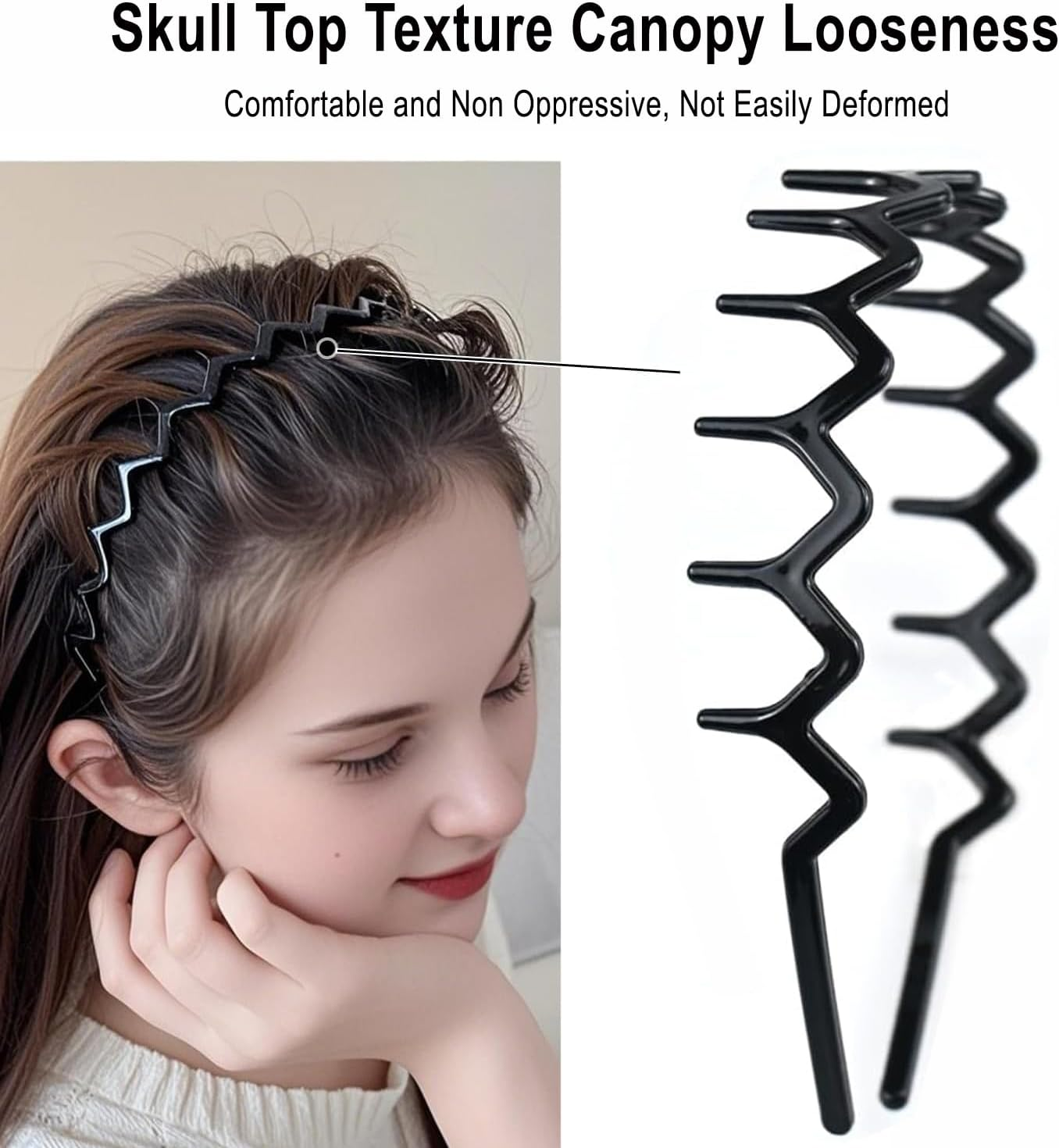 BEANPRECOY Set of 5 Zig Zag Headbands Recycled Plastic Wavy Toothed Hair Band Tooth Comb Hairband Wavy Zigzag Headband for Women and Men Classic 90S Hair Hoop Accessories Multiple Colours image number 1