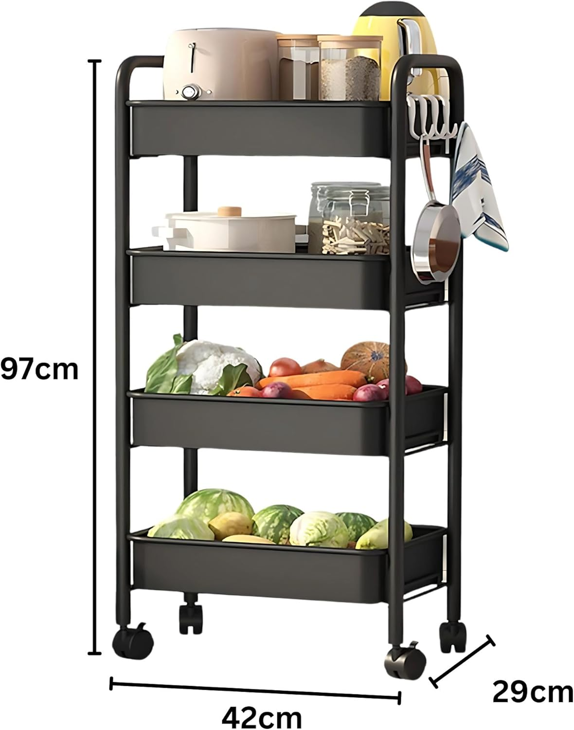 Opal Abode - 4-Layer Storage Trolley with Lockable Wheels &ndash; Slim Rolling Utility Cart Organizer for Kitchen, Bathroom, Office & Laundry &ndash; Mobile Storage Rack with 4 Tiers &ndash; Space Saving Shelf Unit. image number 5