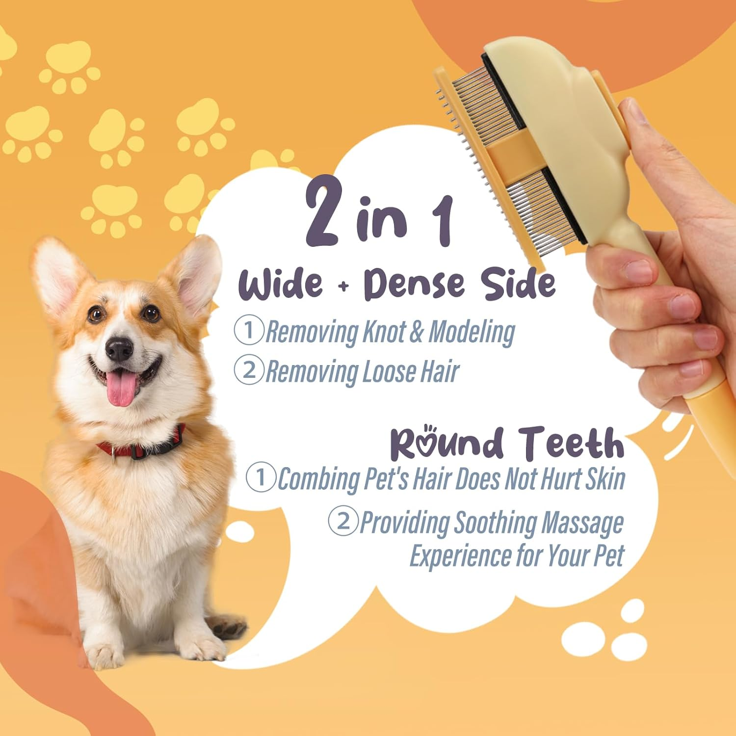 Viiotu Upgrade Pet Hair Remover Comb, One Click Self Clean Dog & Cat Brush Smooth Teeth for Safe Massage, Long Teeth Remove Underfur & Lice, Dual - Length Teeth Untangle for Dog Cat