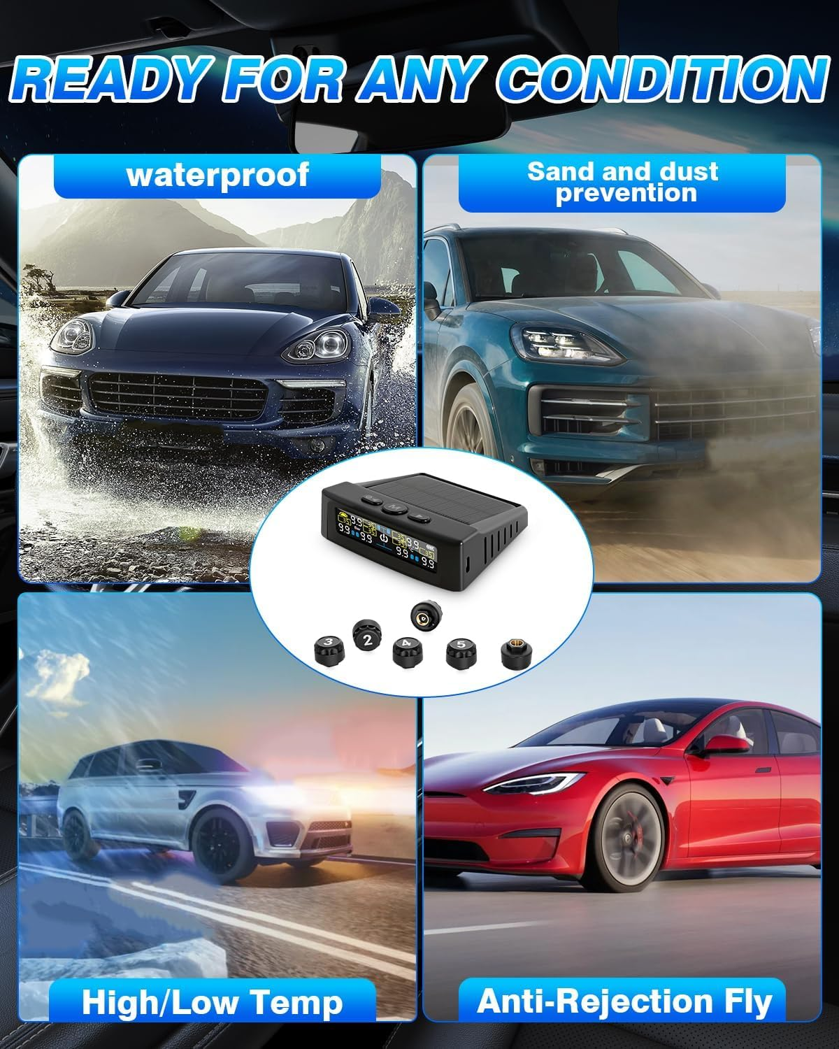 6 Sensors RV Tire Pressure Monitoring System, TPMS Tire Pressure Monitor System with Solar Charge or USB, TPMS with 6 Sensors Trailer Tire Pressure Monitoring System Tire Pressure Monitor image number 6