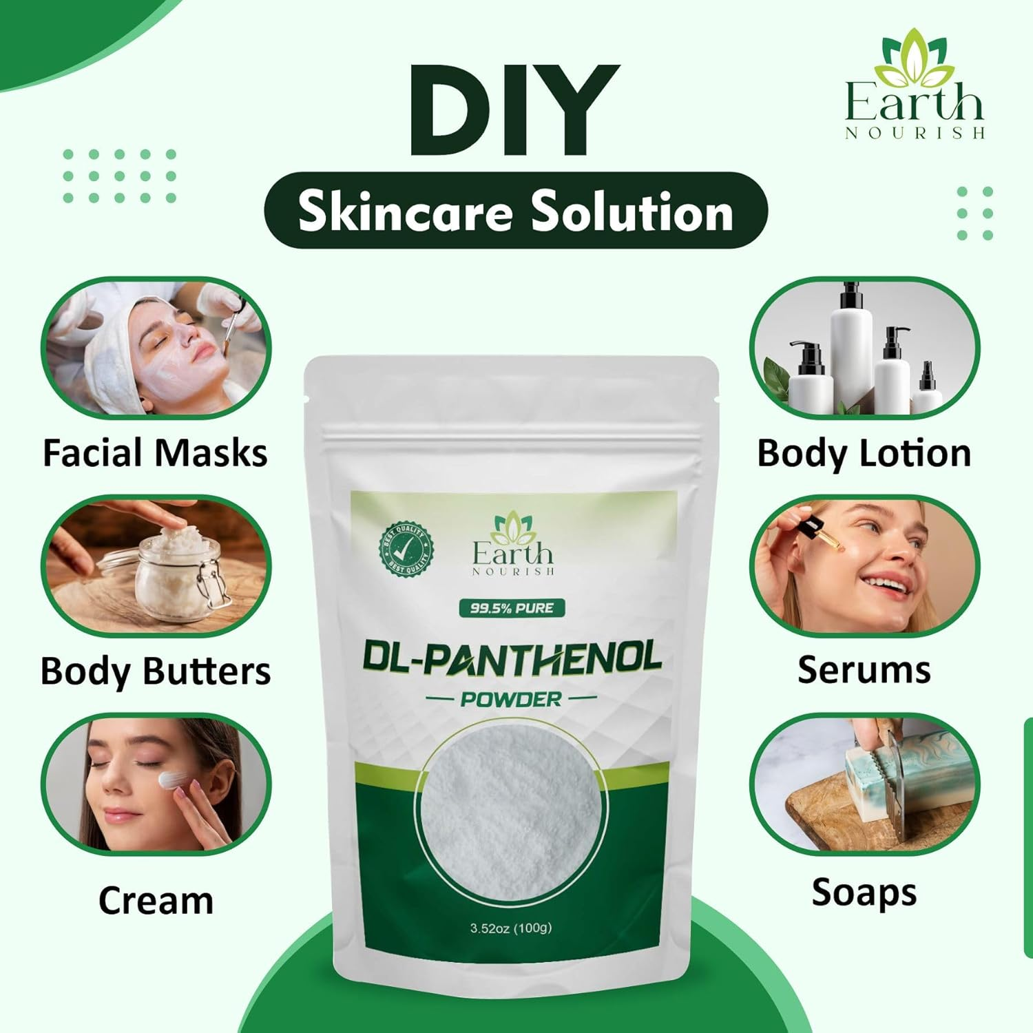 Earth Nourish Dl-Panthenol Powder 100G / 3.52Oz - Provitamin B5 for Hair, Skin & DIY Cosmetics image number 3