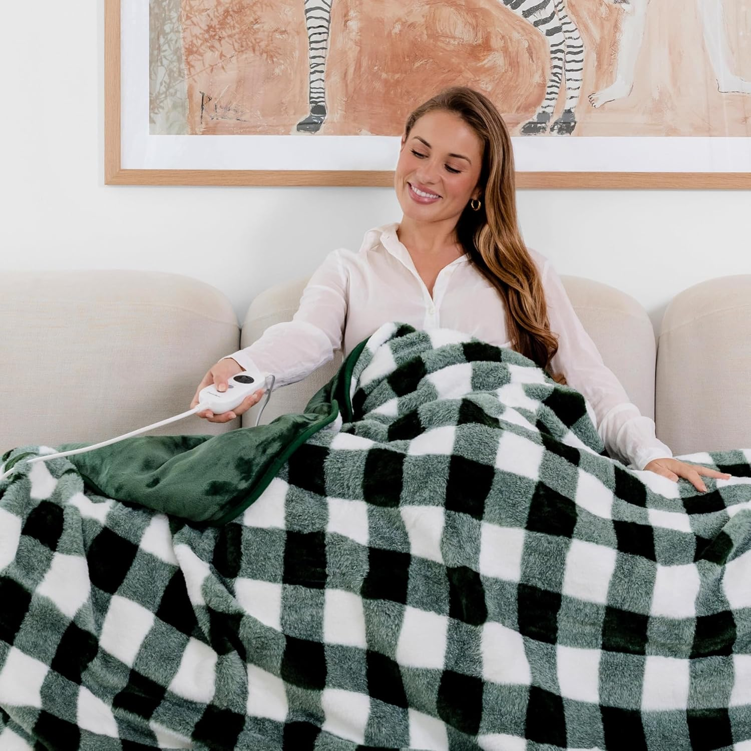 Dreamaker Gingham Plush Fleece & Warm Flannel Electric Heated Throw Blanket 200X180Cm Machine Washable Soft Plush Reversible Rug Energy Efficient Overheat Protection 9 Heat Settings - Midnight Blue