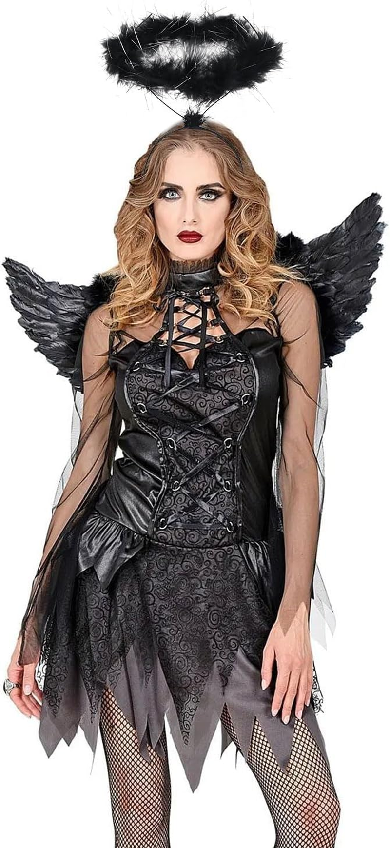 Headband Halo Black - Angel Costume Accessories for Children Women Men Headband Angel Hair Accessories for Halloween, Fancy Dress & Carnival Party Headband for Black Angel with Feather Wreath image number 1