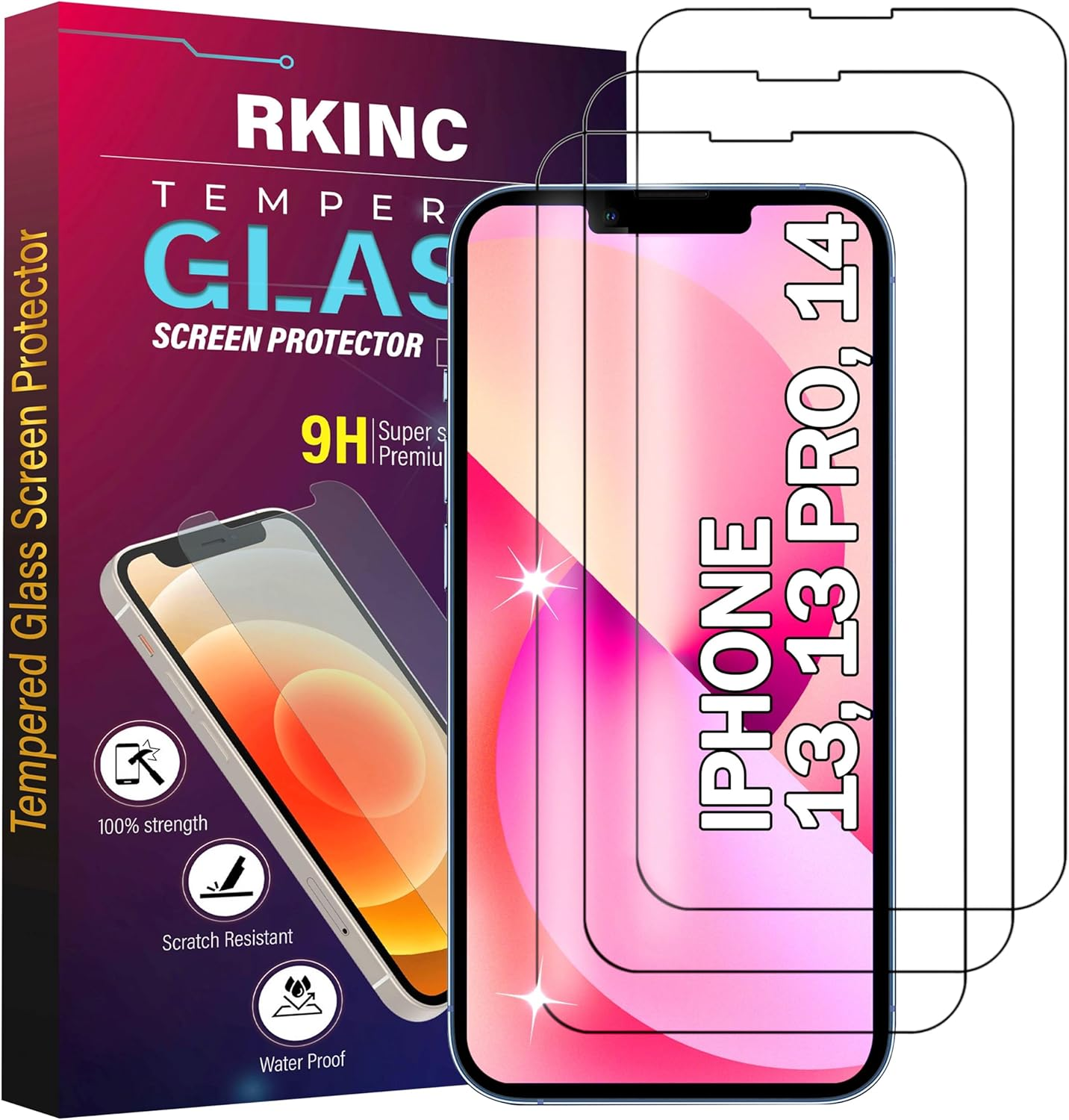 Screen Protector [3-Pack] for Iphone 16E / Iphone 14 / Iphone 13 / Iphone 13 Pro 6.1-Inch, RKINC Tempered Glass Film Screen Protector, 0.33Mm [Bubble-Free][Anti-Scratch][Anti-Shatter] image number 3